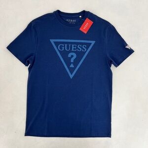 Guess Mens Size M T-Shirt SLK Blue Triangle Logo Crew Neck Short Sleeve NWT